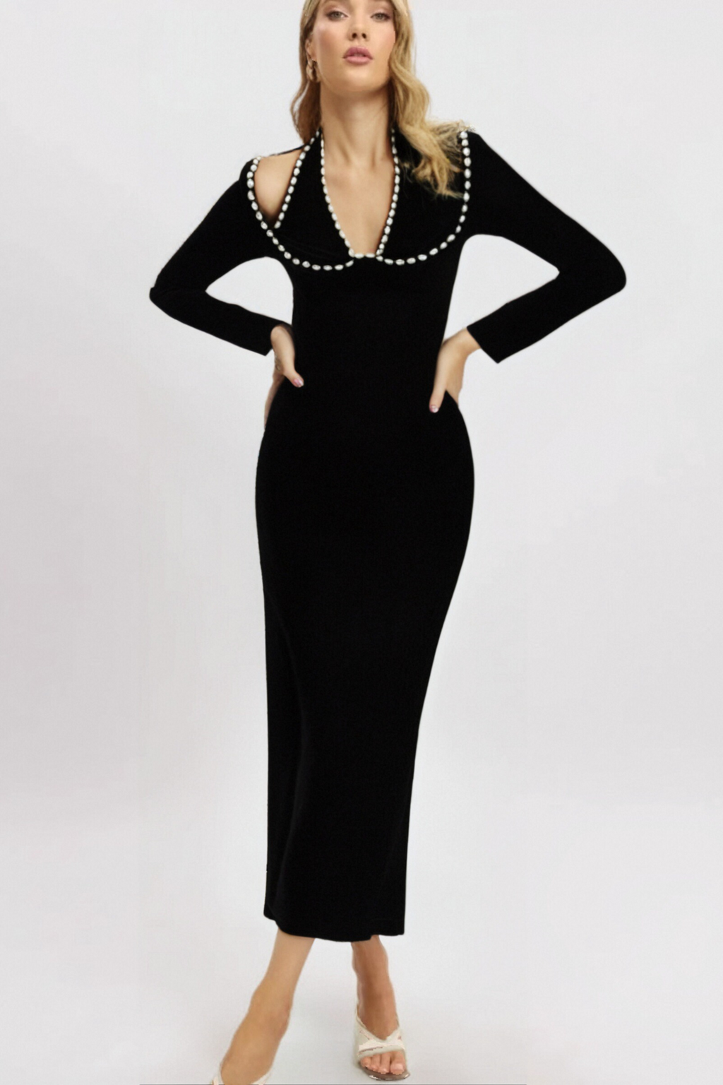 Flowering Girl Women Alison Black Crystal-Embellished Velvet Maxi Dress