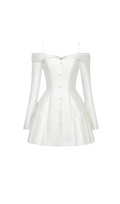 Flowering Girl Women off-shoulder pleated trim mini dress in white