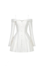 Flowering Girl Women off-shoulder pleated trim mini dress in white