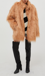 Flowering Girl Women nude pink fur coat