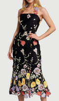 Flowering Girl Women Halter Embroider Floral midi Dress in black