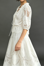 White Eyelet Lace Tiered Maxi Dress With Puff Sleeves