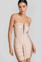 Flowering Girl Women Tube Top Lace Up Bandage Mini Dress