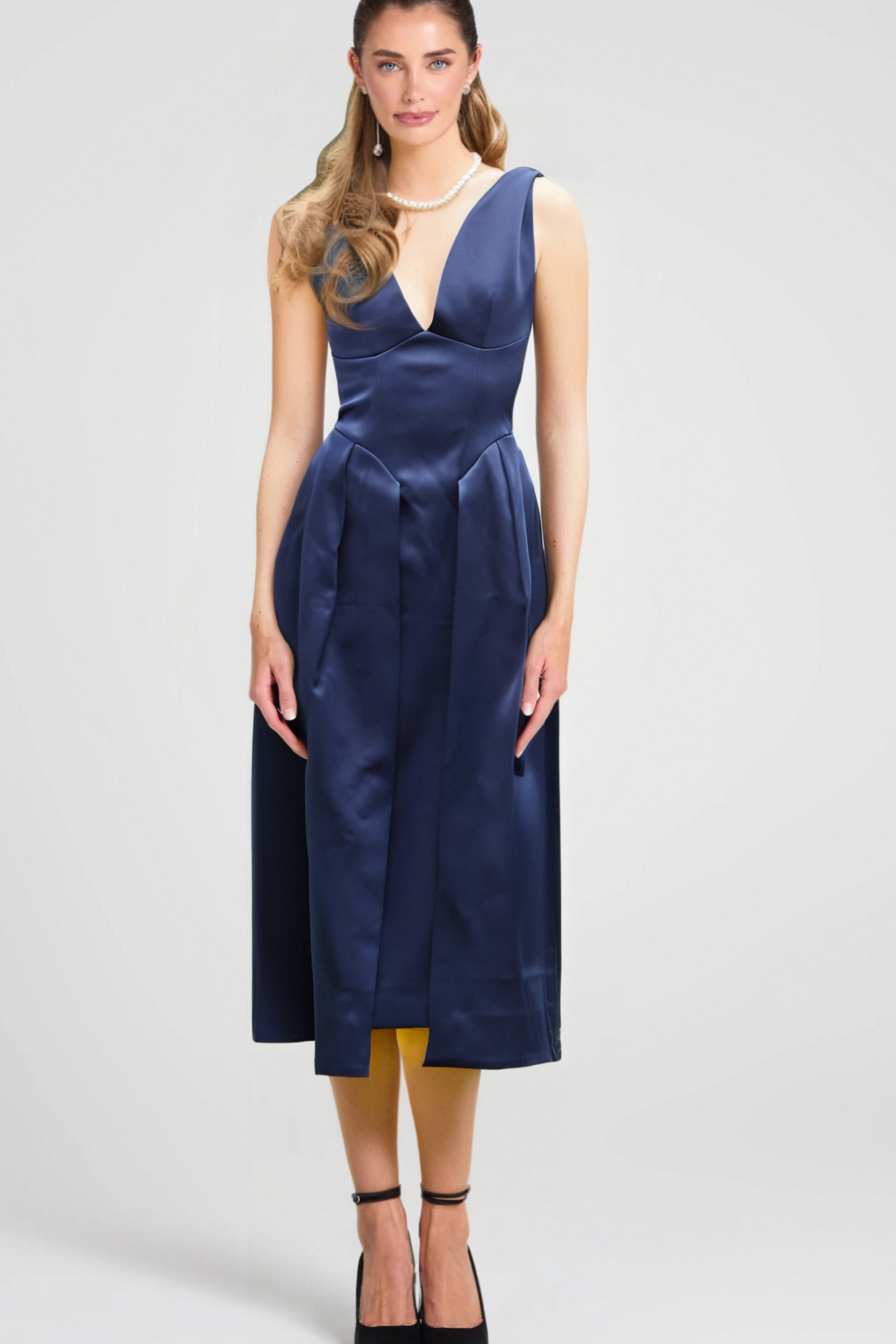 Flowering Girl Women Chantale Blue Twist-Detail Satin Midi Dress