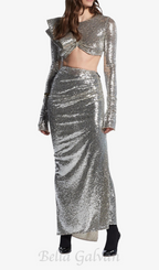 Flowering Girl Women crop top drape skirt set in silver