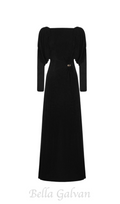 Flowering Girl Women black straight boat neck knitted fabric maxi dress