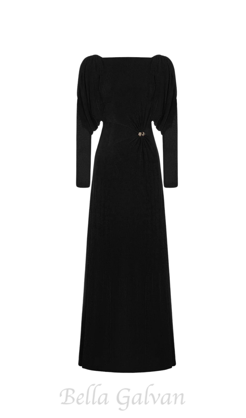 Flowering Girl Women black straight boat neck knitted fabric maxi dress