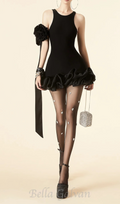 Flowering Girl Women flower trim sleeveless mini dress in black