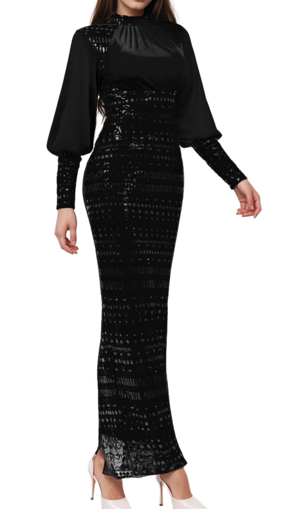 Flowering Girl Women beatrice sequin long sleeve maxi dress in black