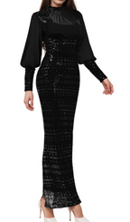 Flowering Girl Women beatrice sequin long sleeve maxi dress in black