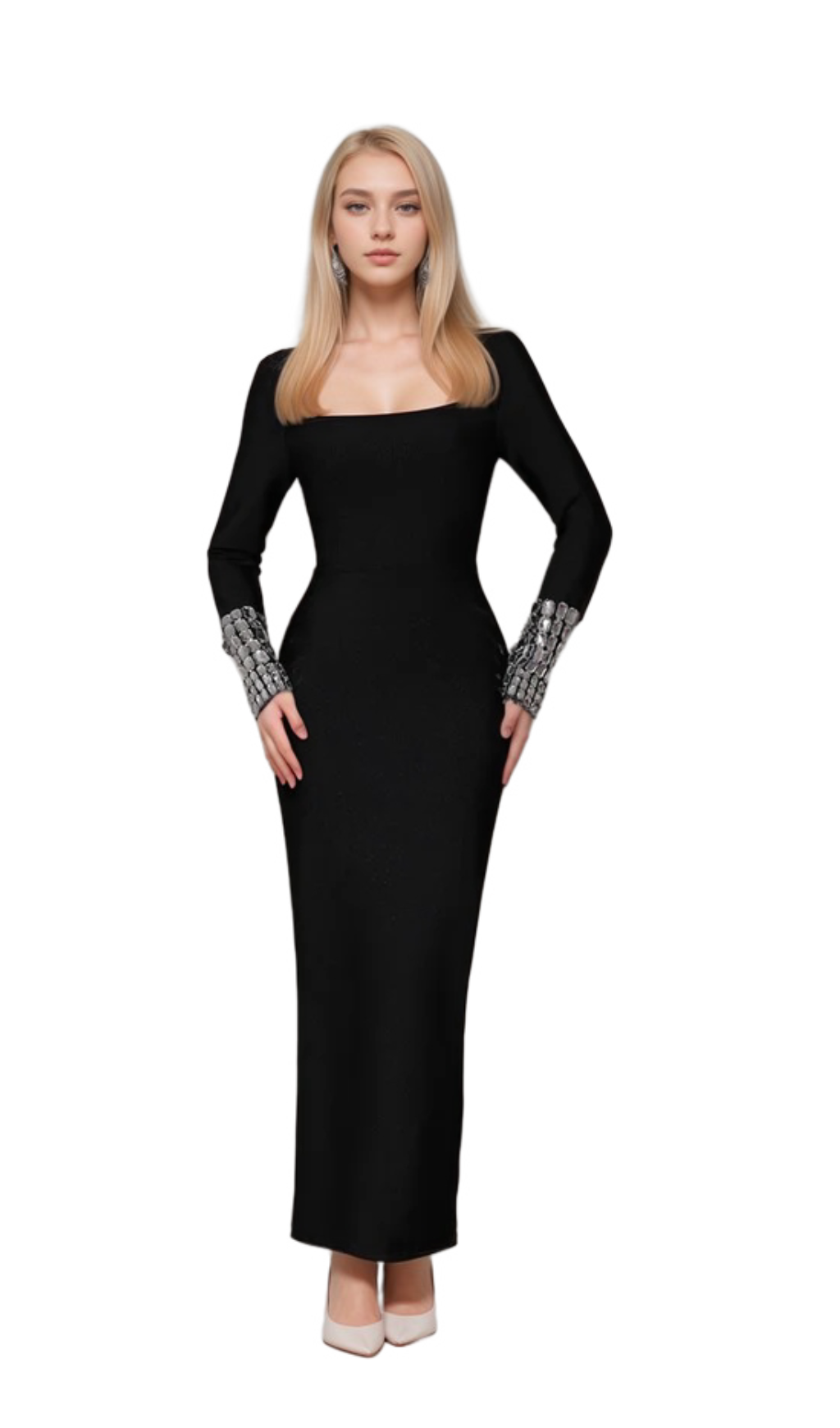 Flowering Girl Women breenda square neck diamond tight bandage maxi dress in black