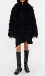 Flowering Girl Women Short black fur coat