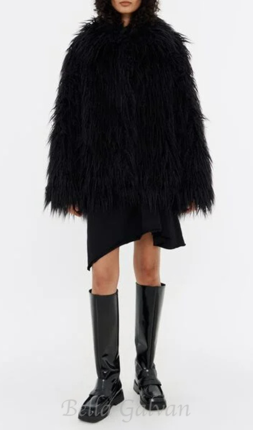 Flowering Girl Women Short black fur coat
