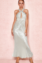 Flowering Girl Women Elsa Crystal Embellished Sequin Maxi Dress In White
