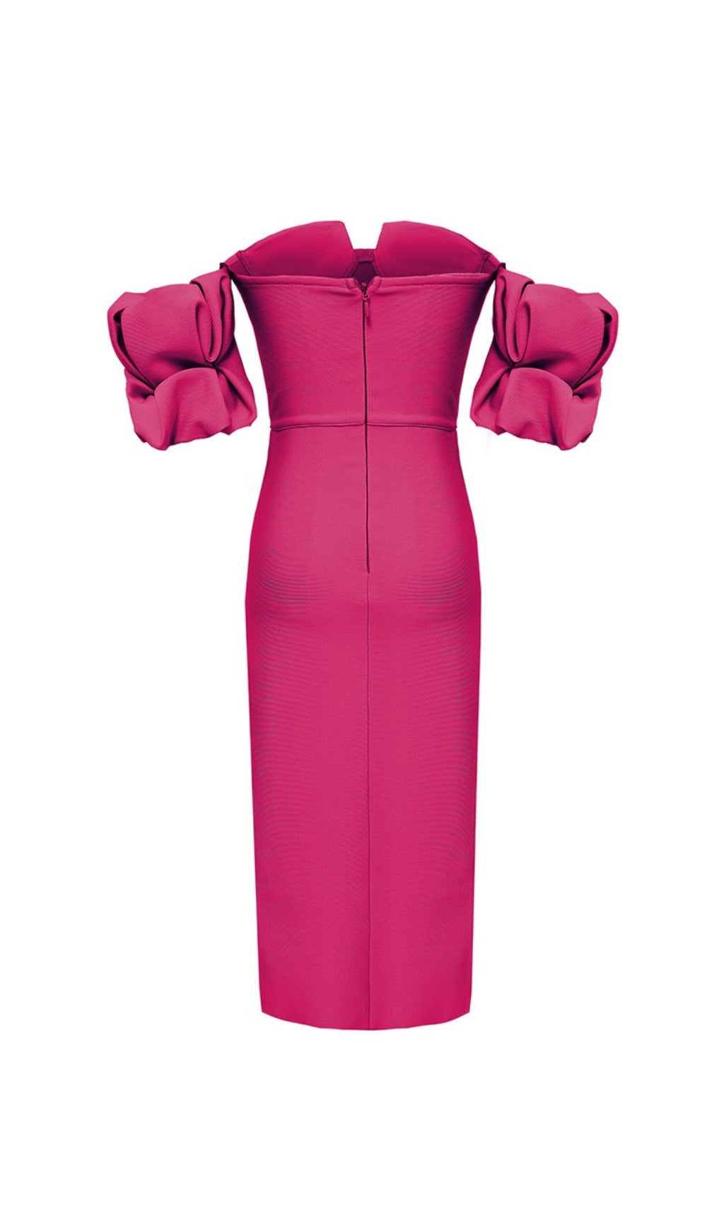 Flowering Girl Women Strapless Draped Sleeve Slits Bandage Dress In Rose Red