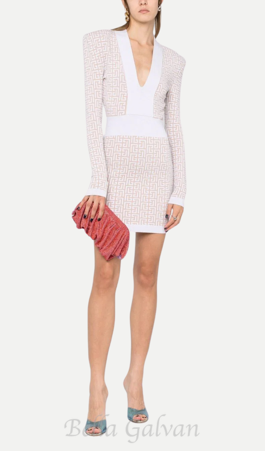 Flowering Girl Women monogram-pattern long-sleeve dress in beige
