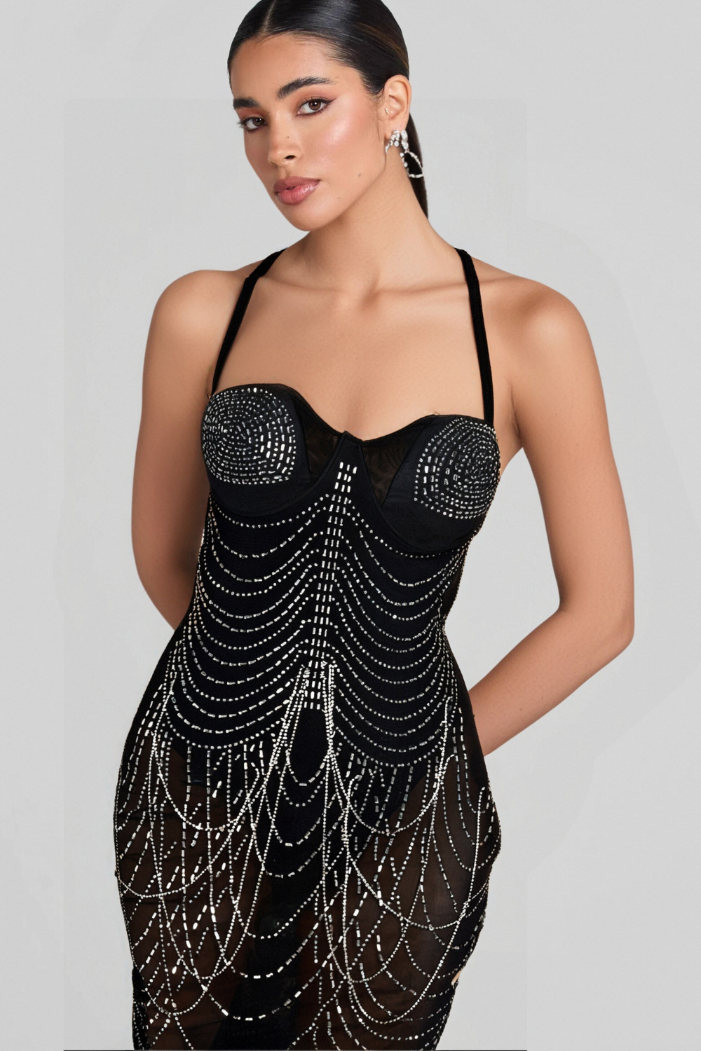 Flowering Girl Women RHINESTONE EMBELLISHED MESH DRESS