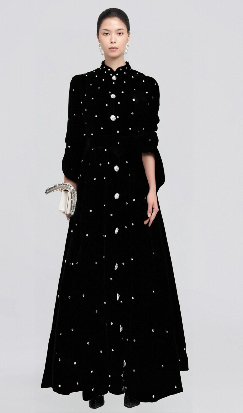 Flowering Girl Women Lola black embellished velvet midi dress