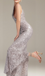 Flowering Girl Women BARBARA HALTER SEQUIN MAXI DRESS IN SILVER