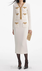 Flowering Girl Women cream lurex knit midi skirt
