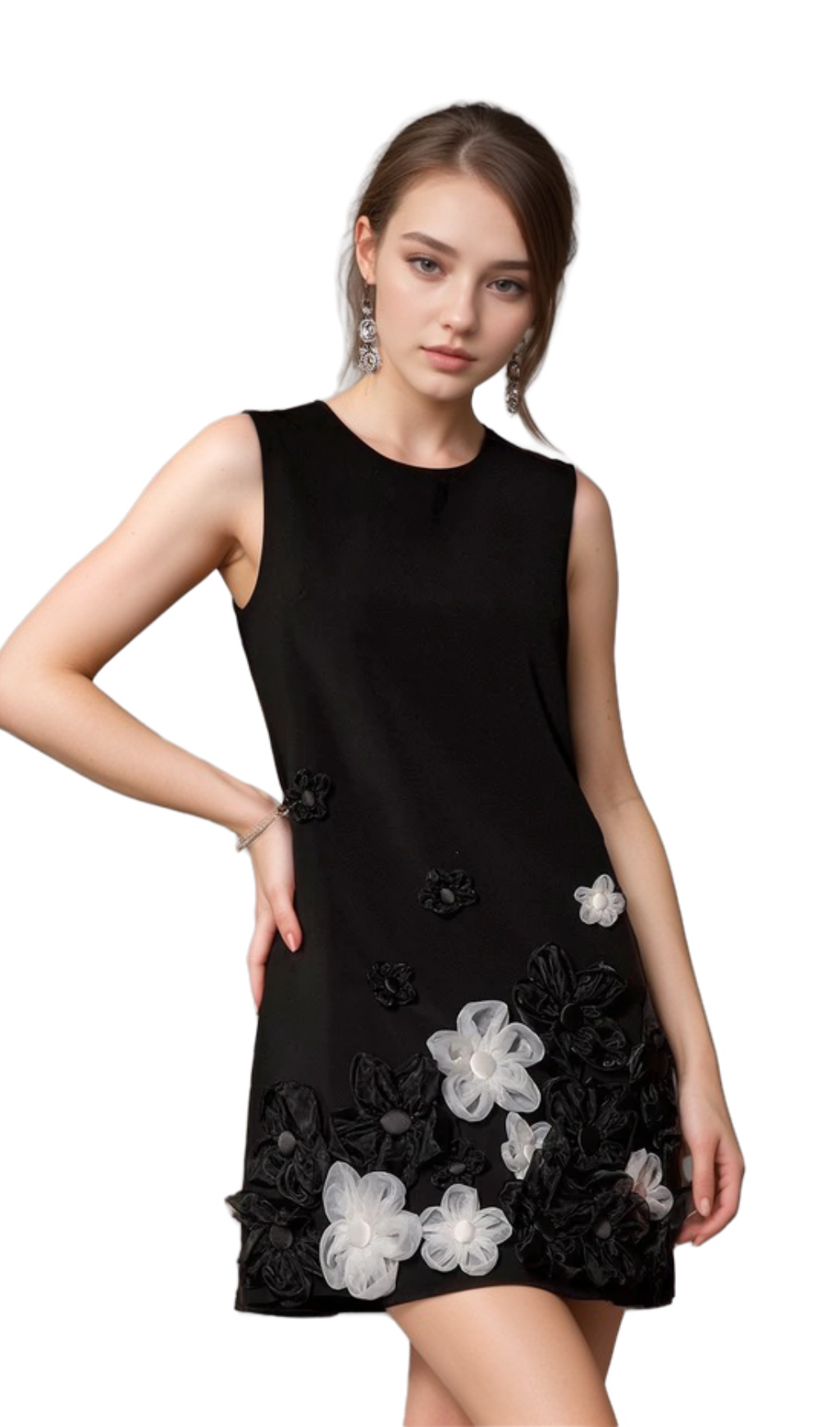 Flowering Girl Women blanche Balius Sleeveless Flower Mini Dress
