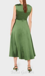 Flowering Girl Women twist neck satin midi dress in green