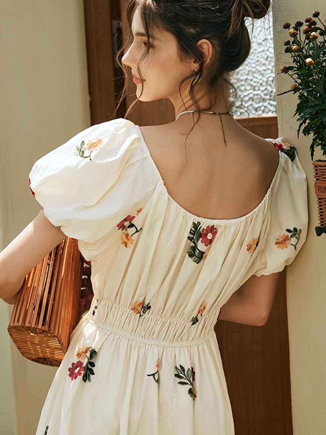 rosalind Retro Embroidered Puff Sleeve Dress