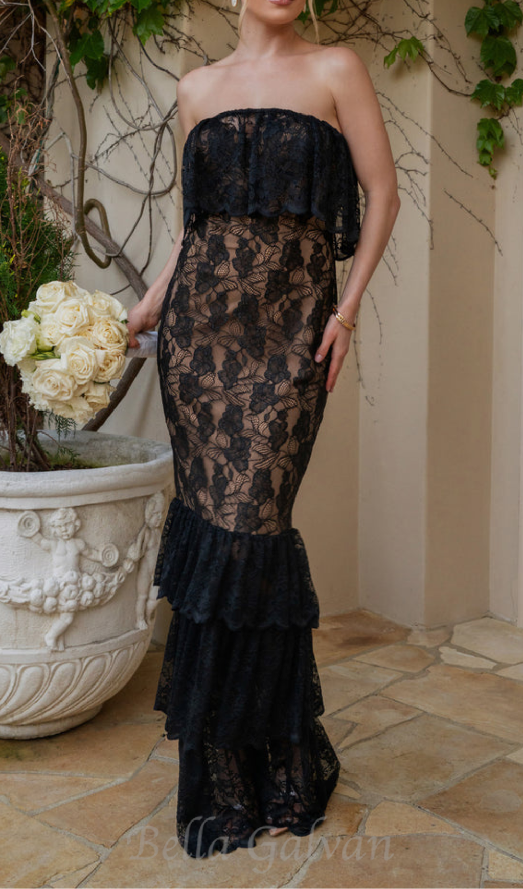 Flowering Girl Women Carlin layer lace maxi dress in black