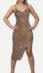 Flowering Girl Women sequin-embellished slit midi dress in apricot