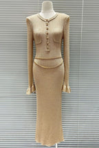 lauren Gold Lurex Ribbed Knit Midi Dress