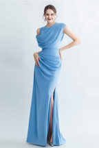 Flowering Girl Women Casi Side-Slit Draped Jersey Gown In Blue