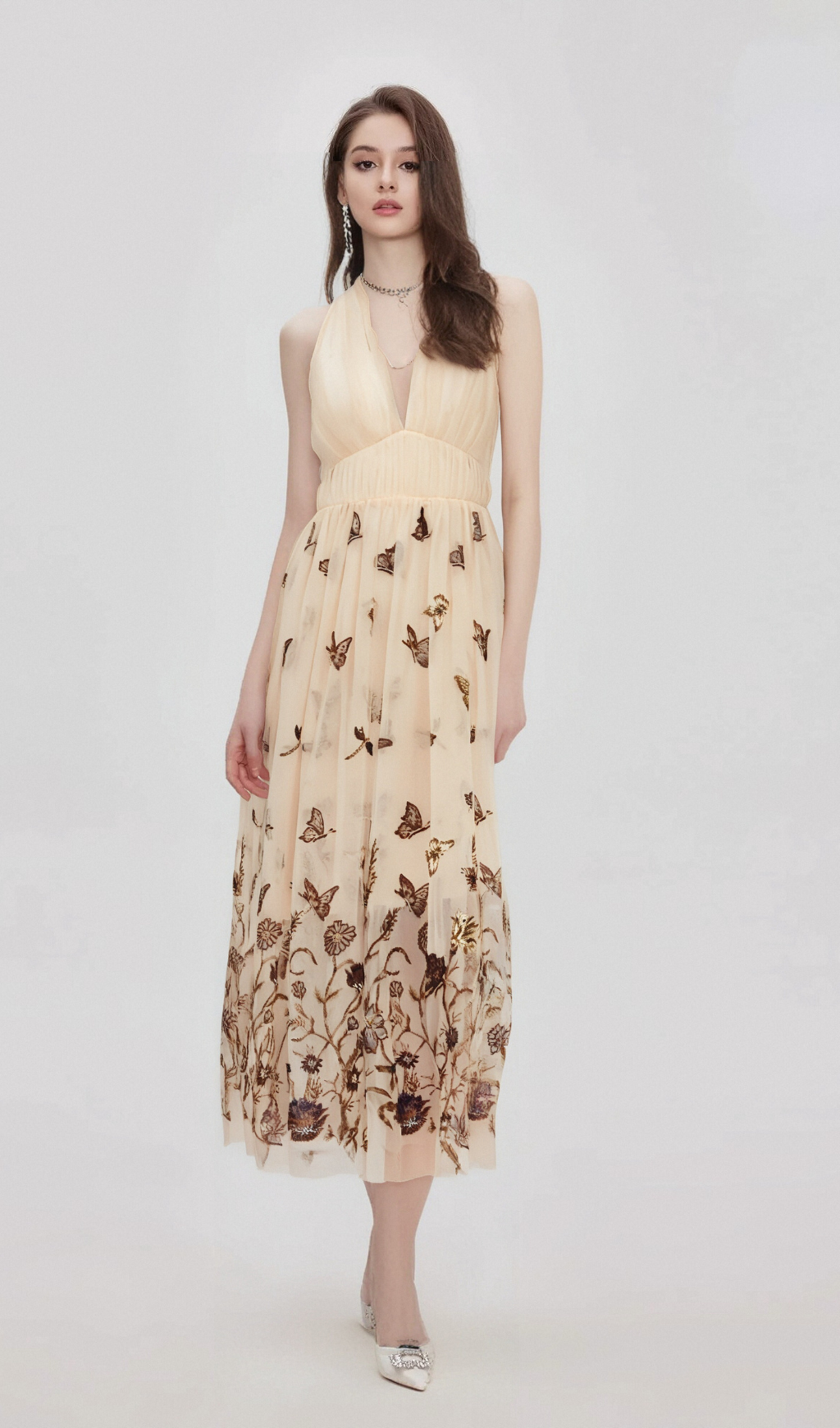 Flowering Girl Women Joséphine halterneck butterfly-motif tulle midi dress