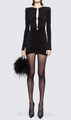Flowering Girl Women crystal-embellished cutout black mini dress