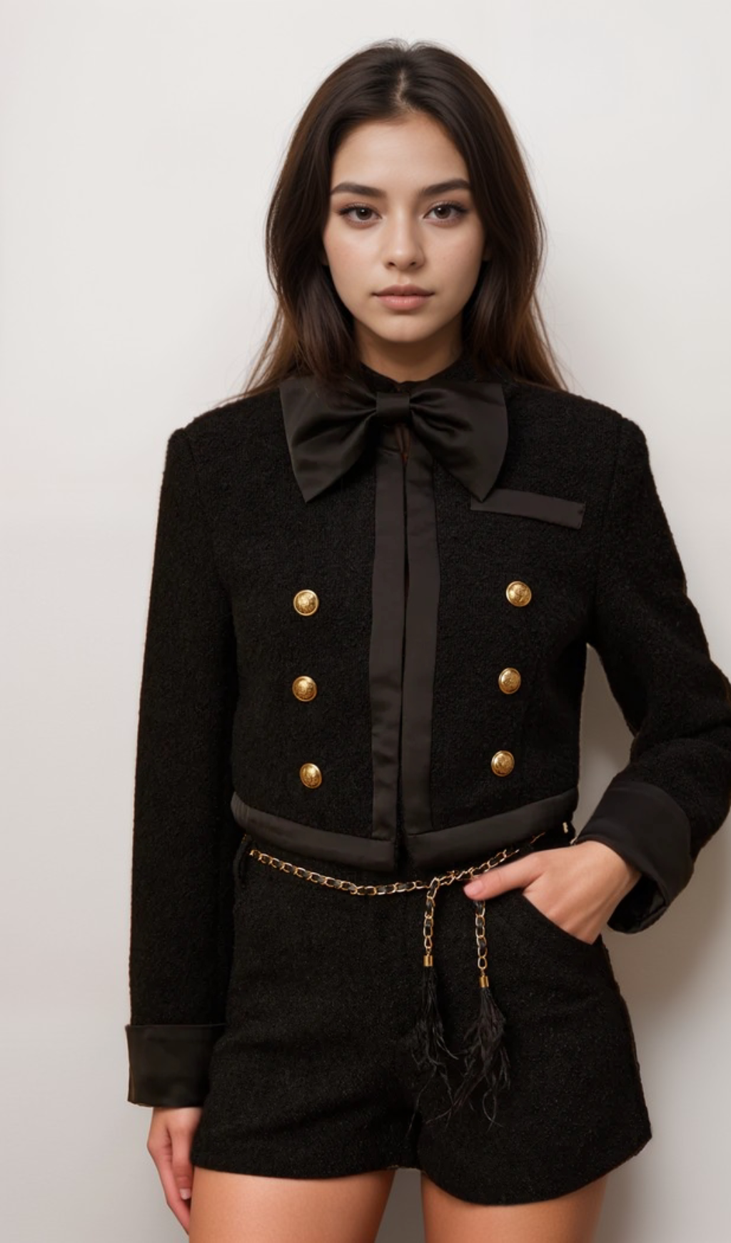 Flowering Girl Women Antonia black tweed jacket & shorts matching set