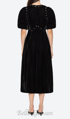 Flowering Girl Women crystal embellished puff midi dress in black