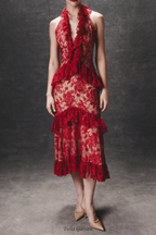 caitlin Lace Halter Ruffle Midi Dress in red
