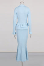 lillian Blue Pointelle Peplum Knit Midi Dress