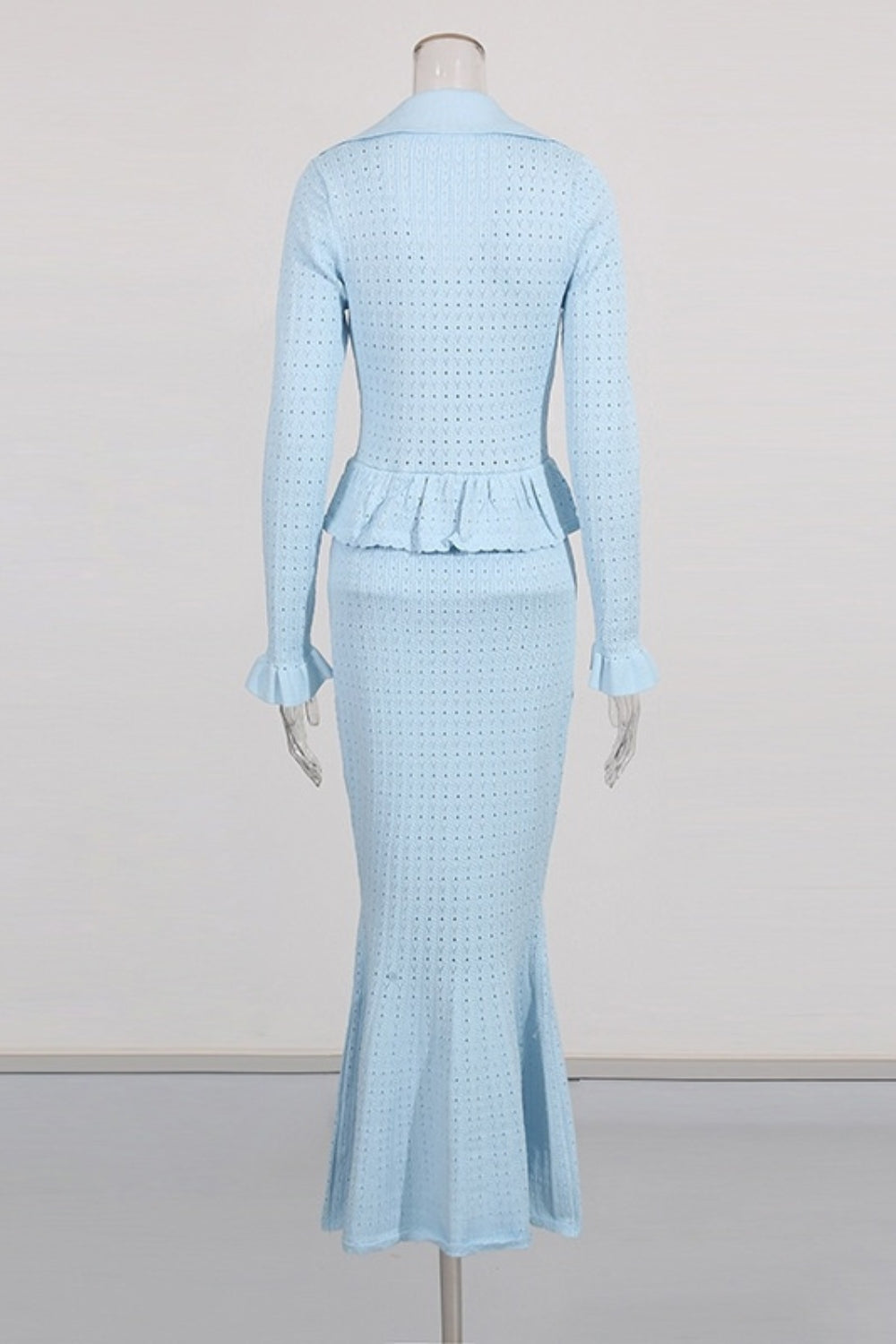 lillian Blue Pointelle Peplum Knit Midi Dress