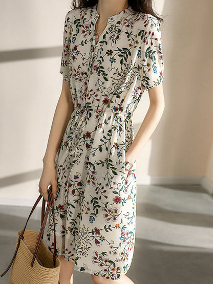 sabrina V-Neck Printed Drawstring Chiffon Dress