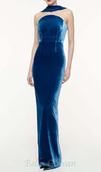 Flowering Girl Women josephine off-shoulder velvet sash gown in blue