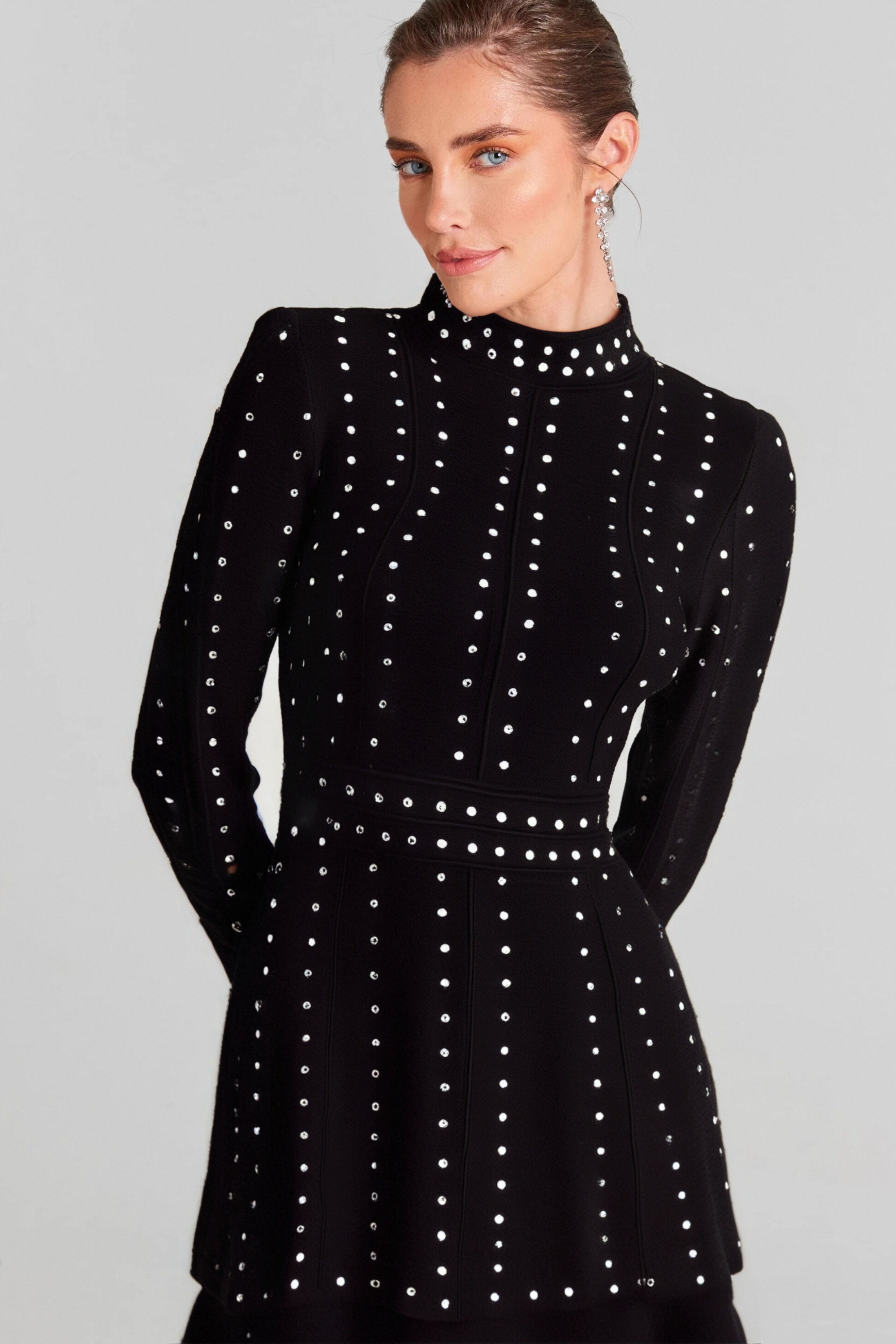 Flowering Girl Women Fabienne Black Embellished Ruffled Knitted Mini Dress