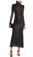 Flowering Girl Women crystal Embellished Mesh Midi Dress in black