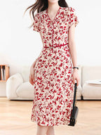 Flowering Girl Women quanna Daily V-Neck Printed Chiffon Dress