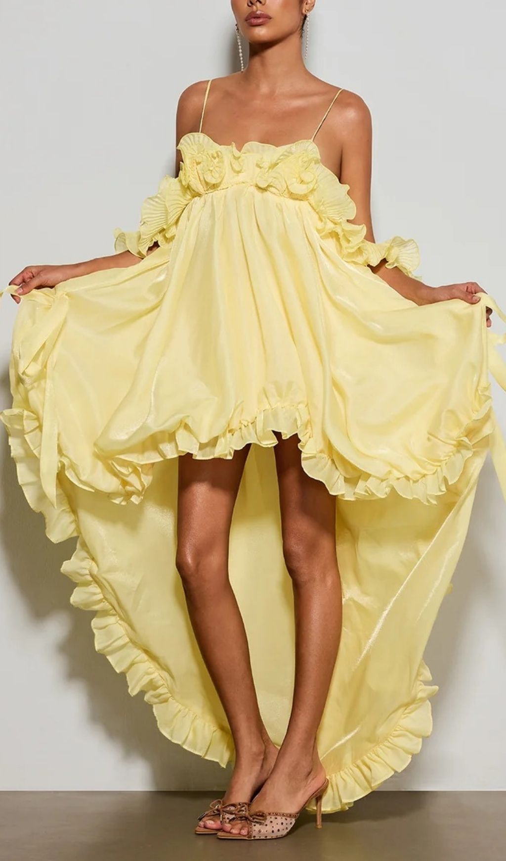 Euleta Spaghetti Ruffle Asymmetric Dress