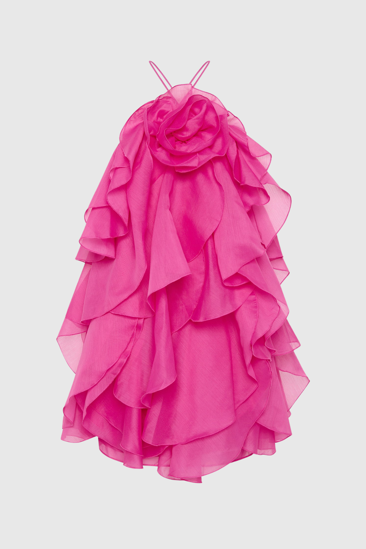 Flowering Girl Women lorraine Halter Floral Ruffle Layered Mini Dress in Fuchsia