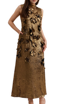 Flowering Girl Women adela 3d floral embellished maxi dress in gold