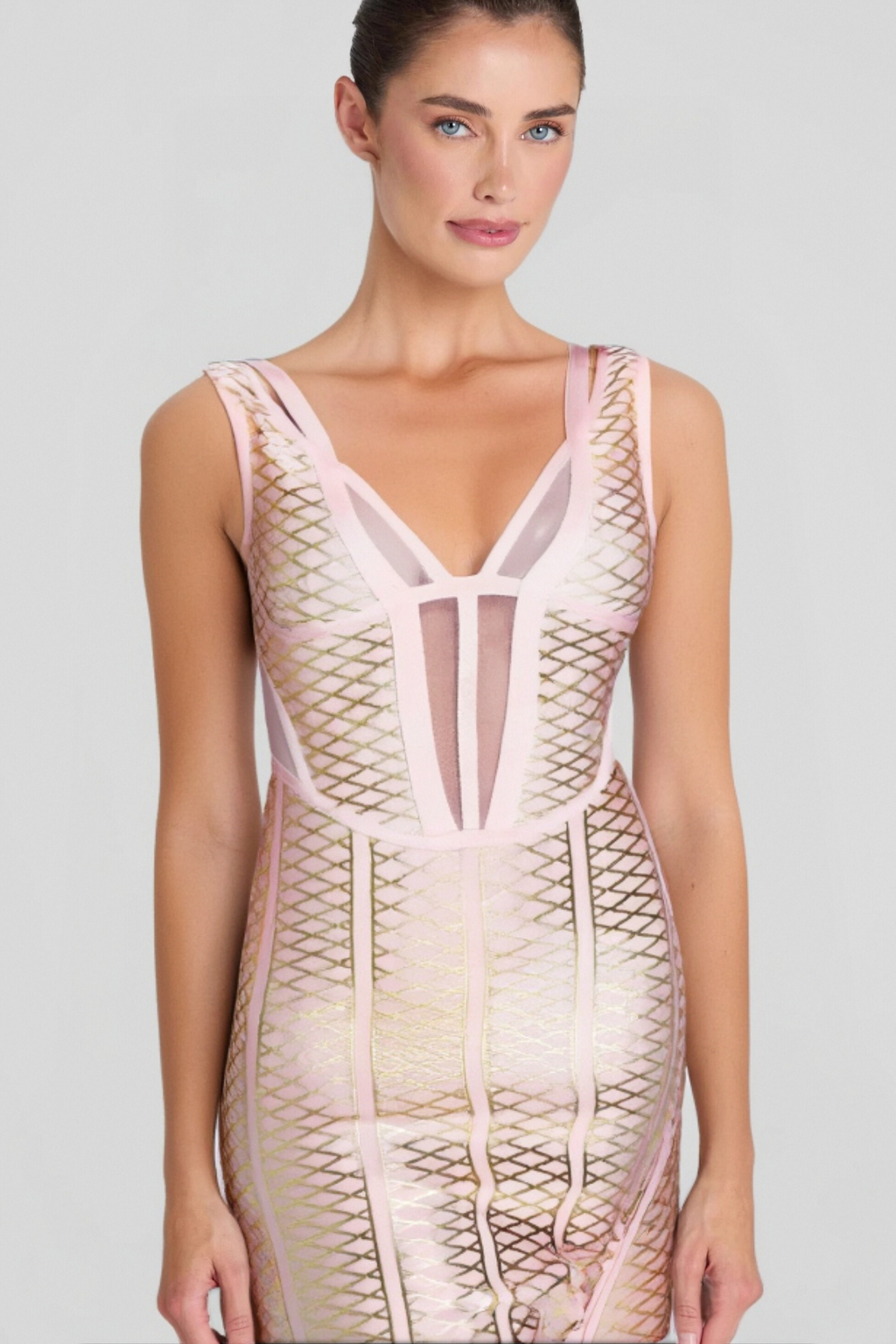 Flowering Girl Women METALLIC BANDAGE MIDI DRESS IN APRICOT