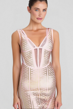 Flowering Girl Women METALLIC BANDAGE MIDI DRESS IN APRICOT
