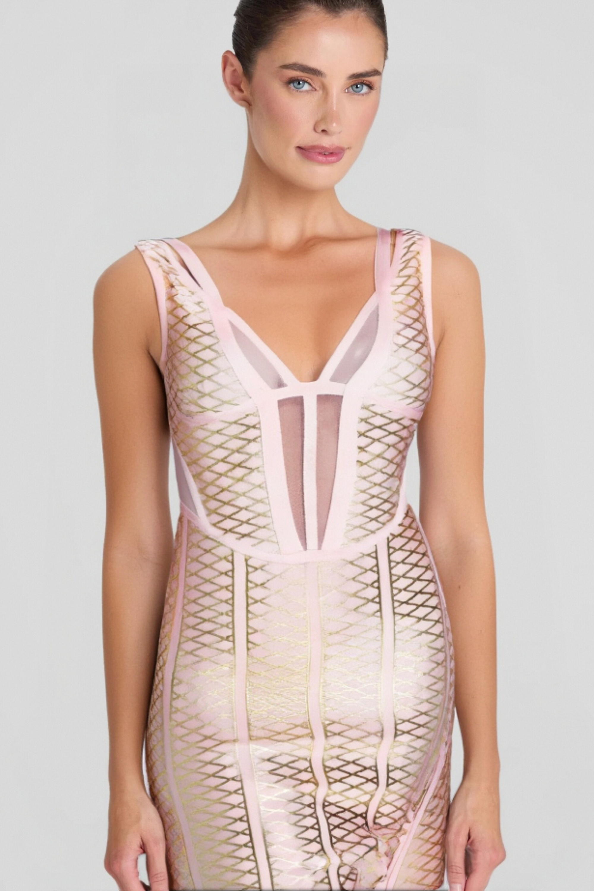 Flowering Girl Women METALLIC BANDAGE MIDI DRESS IN APRICOT