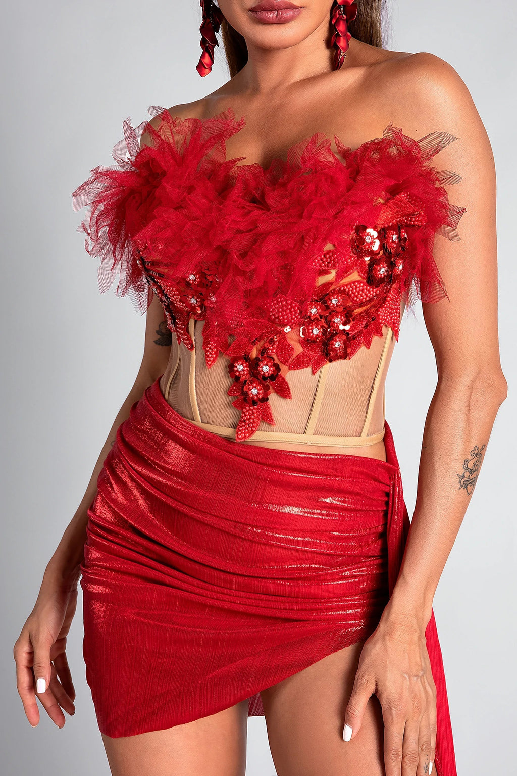 Flowering Girl Women Pelagia Feather Corset Metallic 2 Piece Set